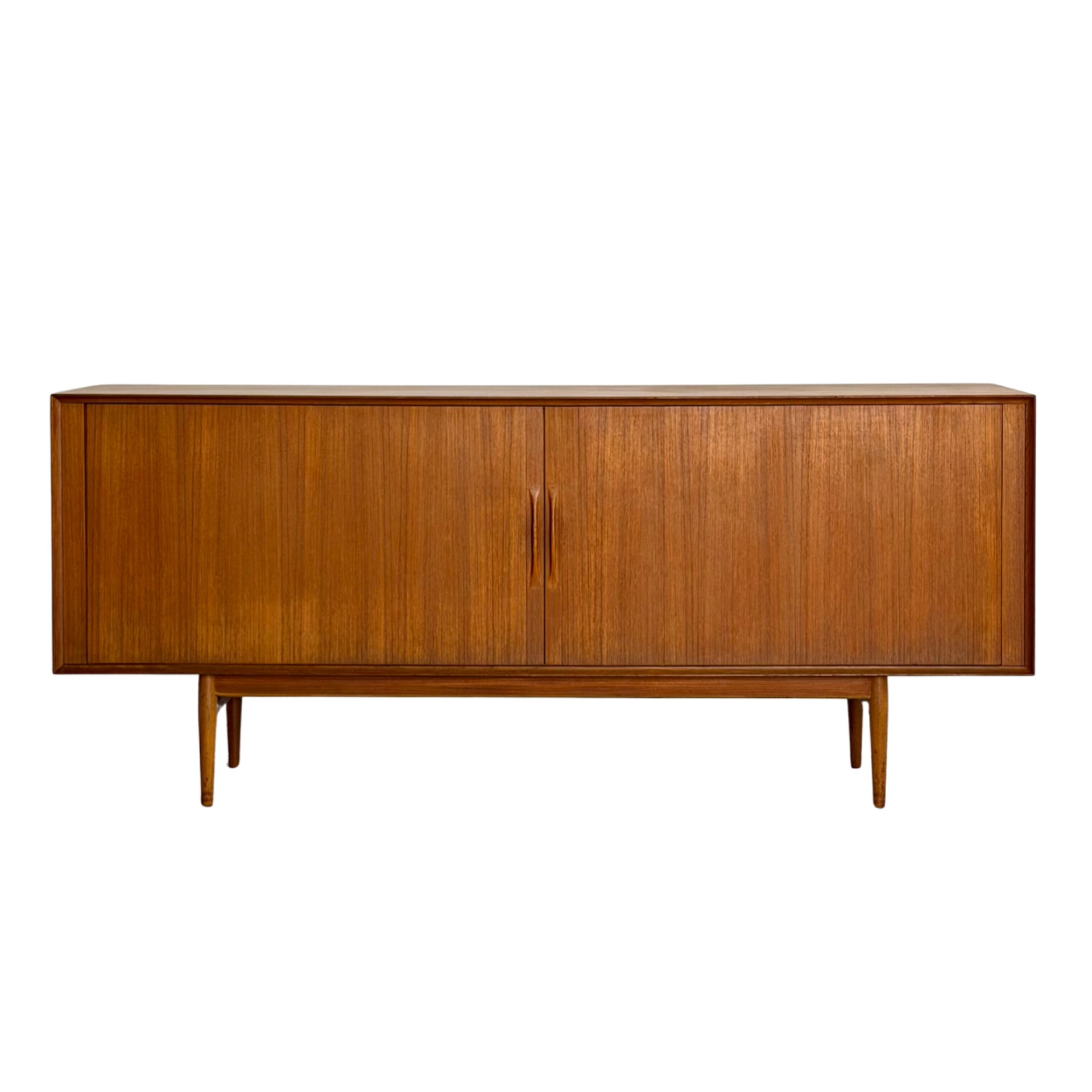 Rare large teak sideboard by Arne Vodder for Sibast Møbler, with tambour doors and tapered legs, Danish vintage design from the 1960s.
